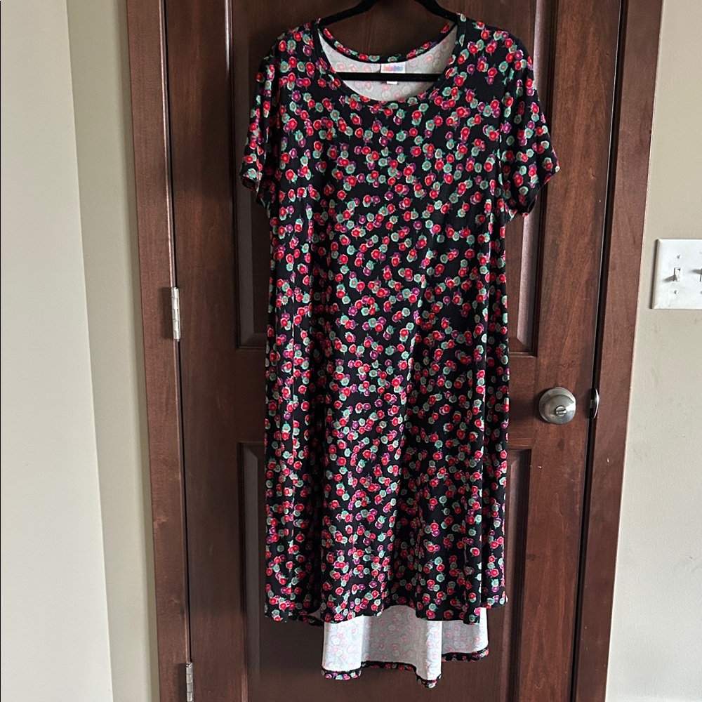 LuLaRoe Black Midi Dress with Vibrant Floral Design